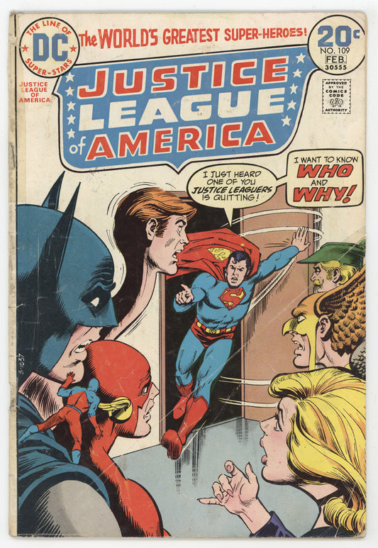 Justice League Of America 109 DC 1974 GD VG Superman Batman Flash Green Arrow Hawkman