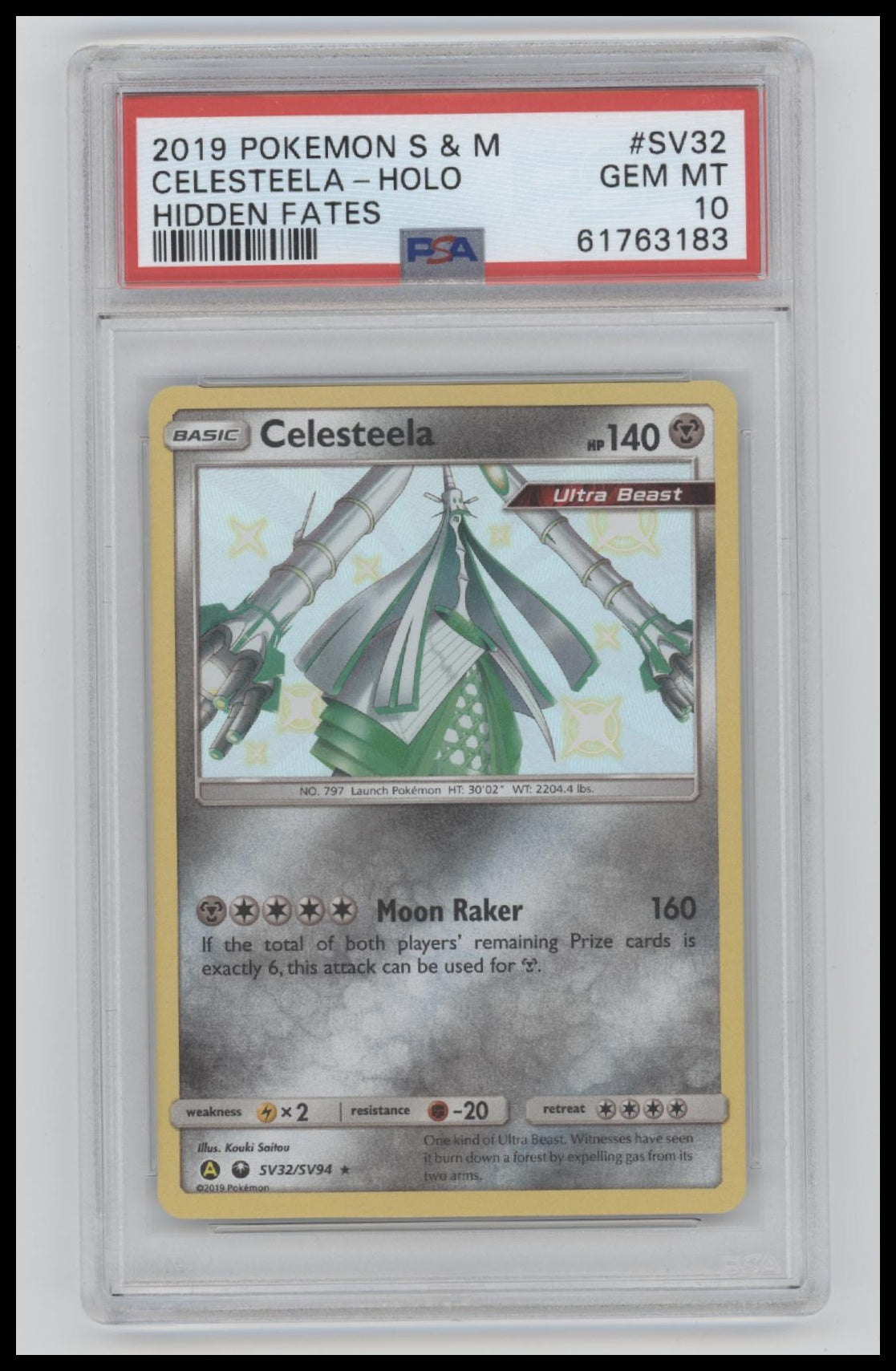 2019 Pokemon Sun & Moon Hidden Fates Celesteela-Holo 10 PSA #SV32
