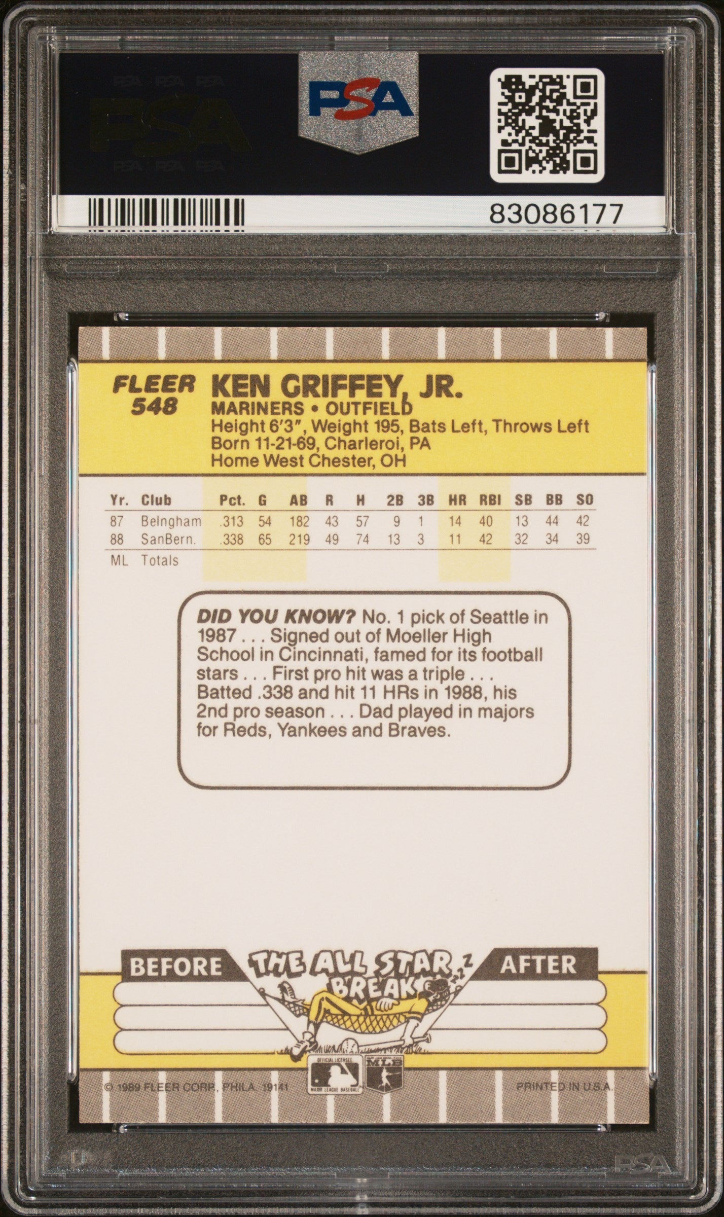 1989 Fleer Ken Griffey Jr. 9 PSA #548