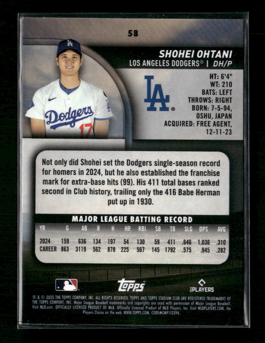 2025 Stadium Club Lime Green Shohei Ohtani #58