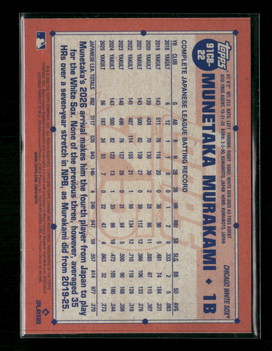 2026 Topps Chrome Refractor Munetaka Murakami #91CB-22