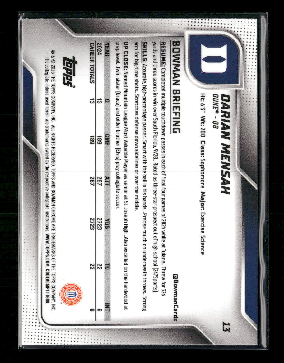 2025 Bowman University Aqua Mini-Diamond Refractor Darian Mensah #/325 #13
