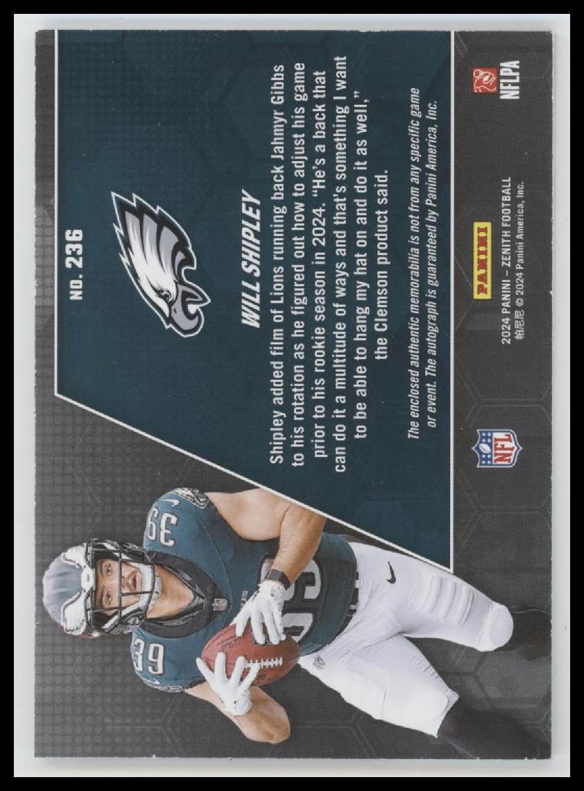 2024 Panini Zenith Rookie Patch Red Will Shipley Rookie #/50 Auto #236