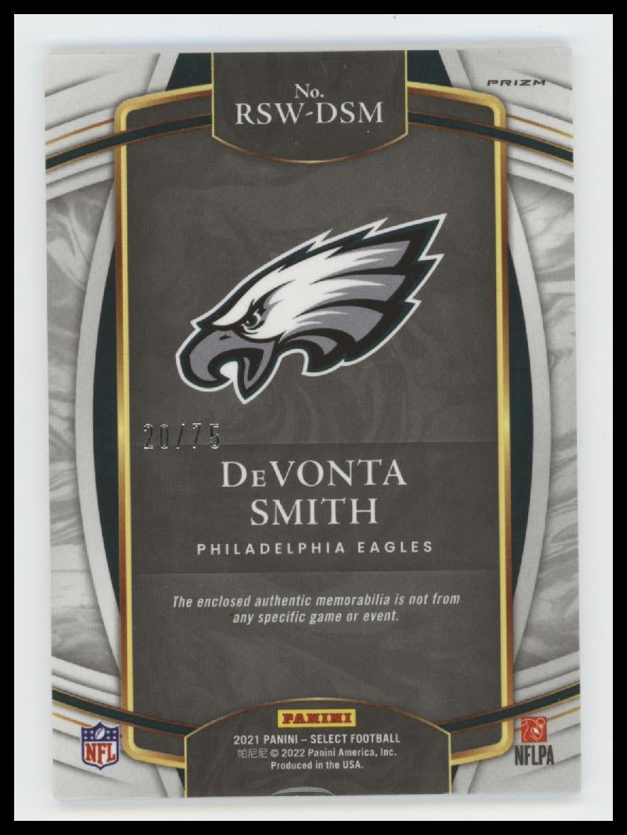 2021 Panini Select Rookie Swatches White Prizm #/75 DeVonta Smith #RSW-DSM