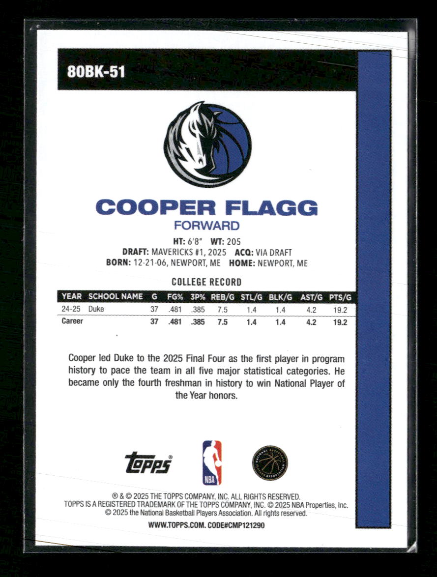 2025-26 Topps 1980-81 Topps Basketball Cooper Flagg #80BK-51