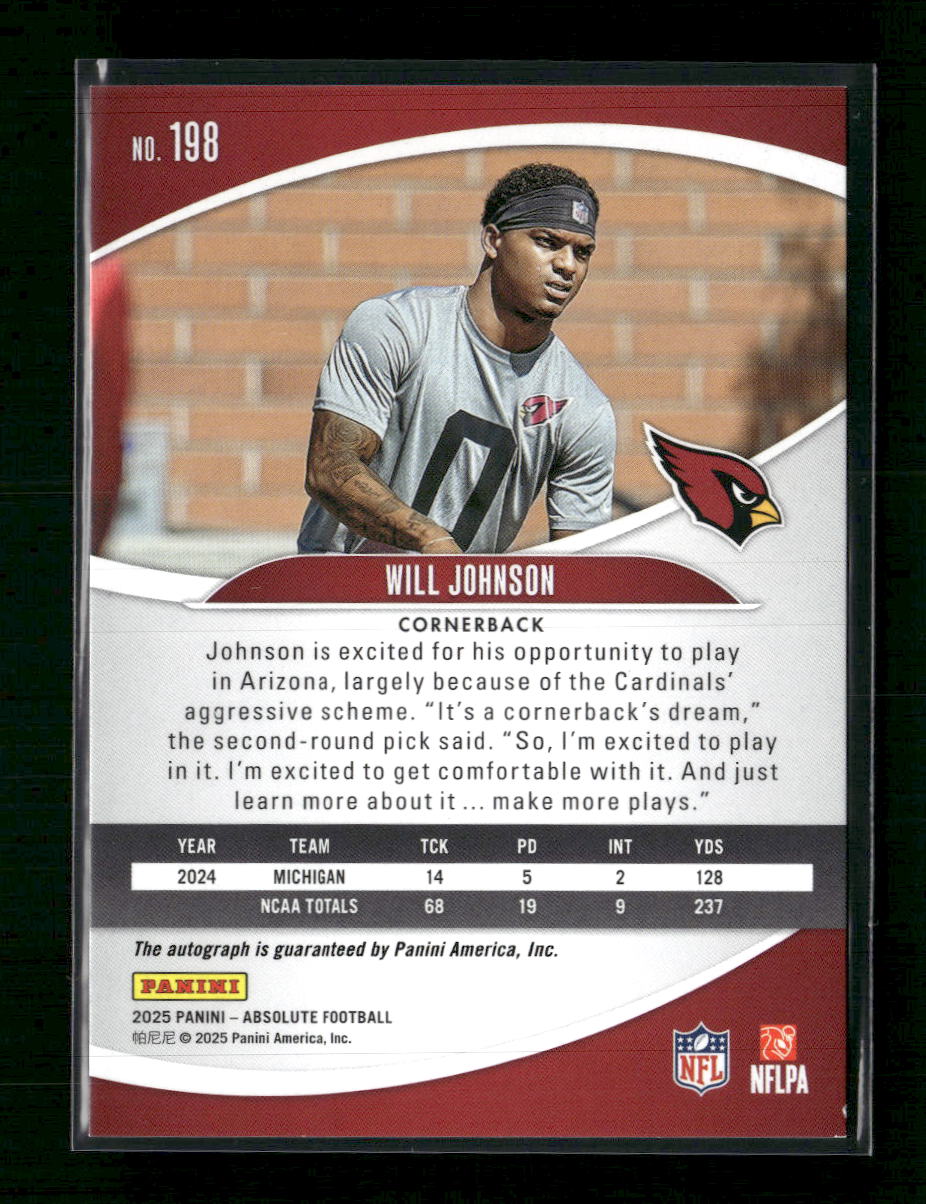2025 Panini Absolute Signature Rookies Will Johnson Rookie Auto #198