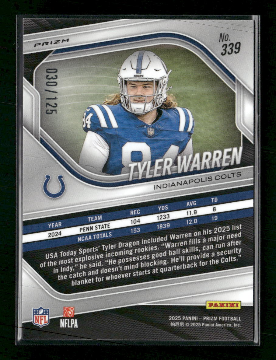 2025 Panini Prizm Purple Tyler Warren #/125 #339