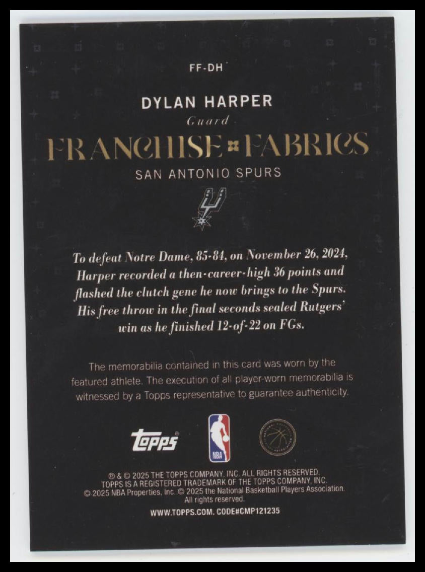 2025-26 Topps Franchise Fabrics Dylan Harper #FF-DH