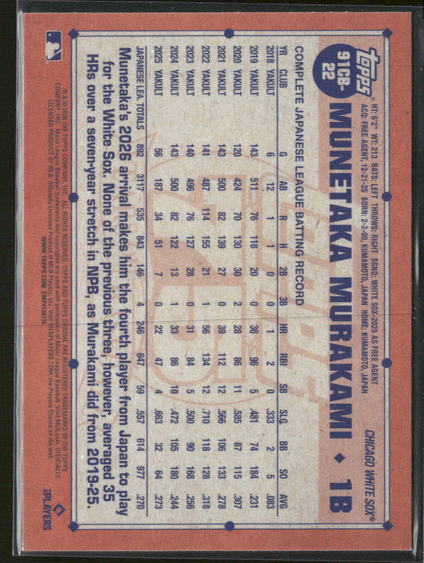 2026 Topps Chrome 1991 Topps Chrome Baseball Munetaka Murakami #91CB-22
