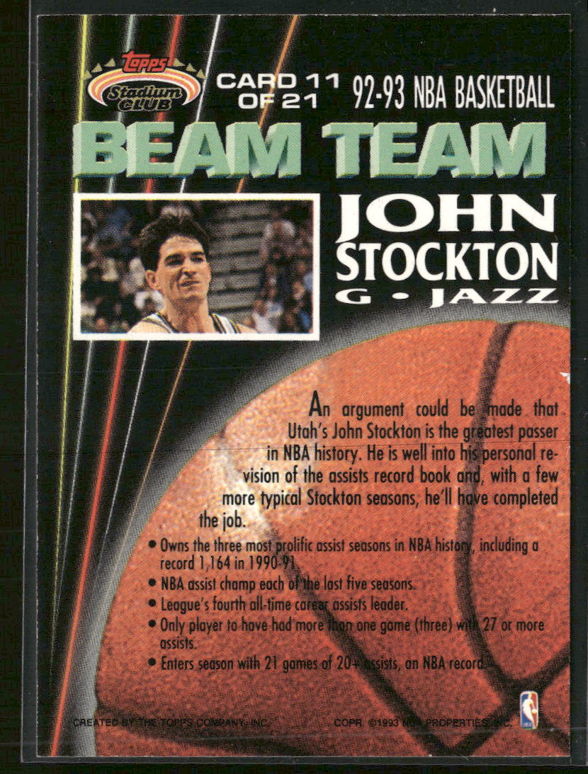 1992-93 Stadium Club Beam Team Members Only John Stockton #11
