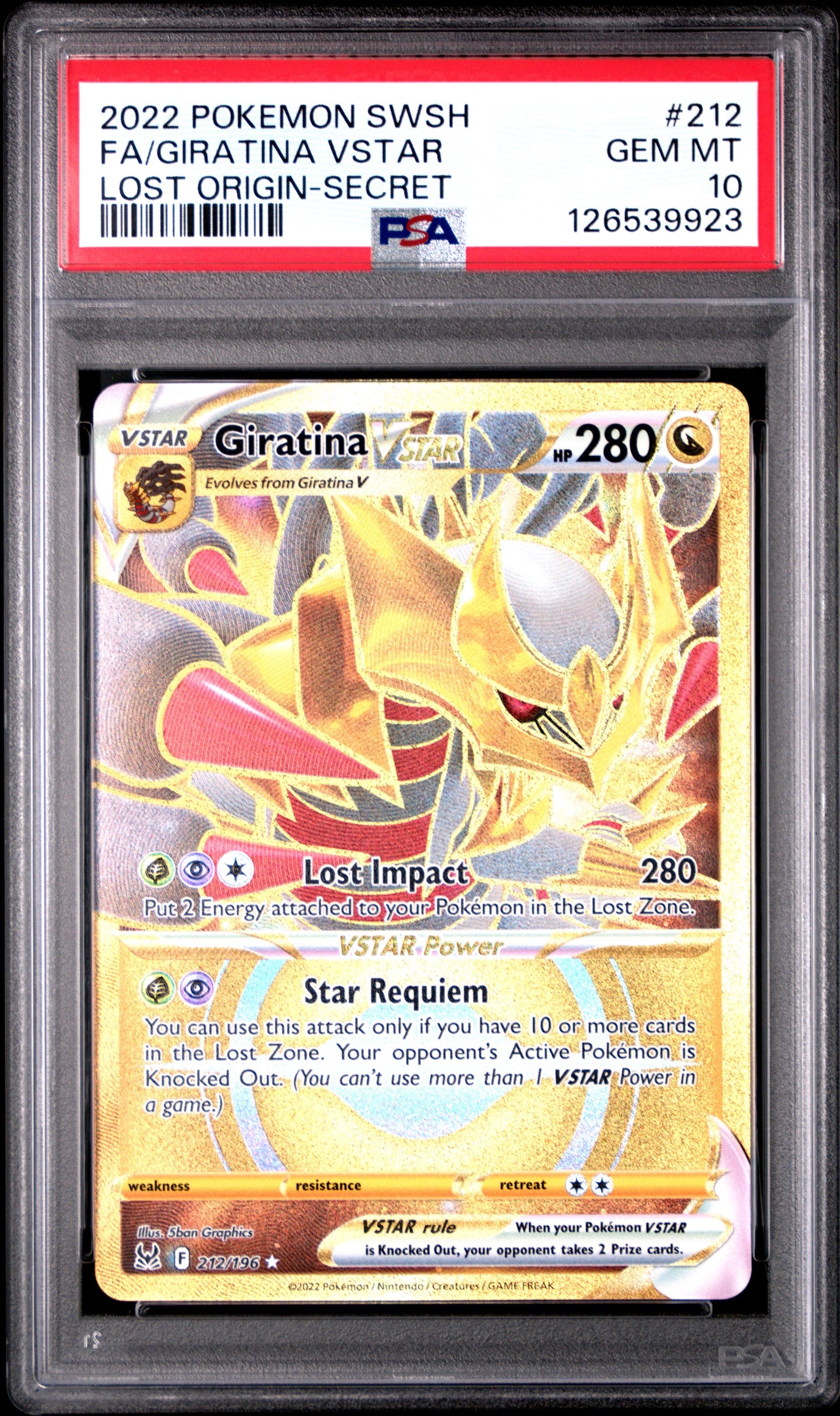 2022 Pokemon SWSH Lost Origin-Secret Fa/Giratina Vstar 10 PSA #212