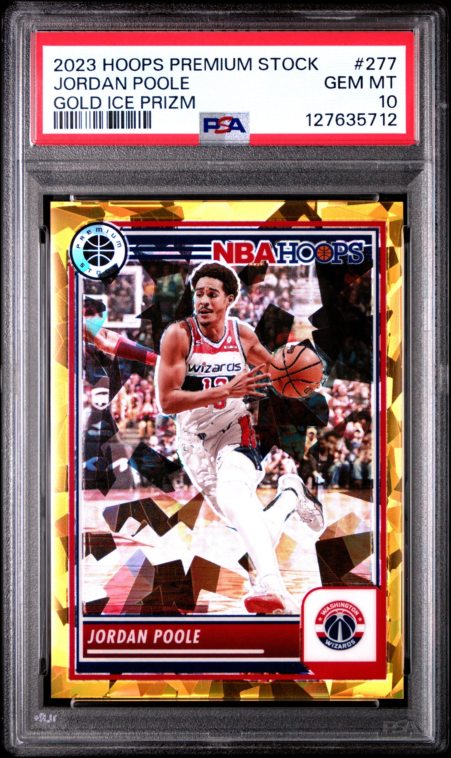 2023 Panini Hoops Premium Stock Gold Ice Prizm Jordan Poole 10 PSA #277