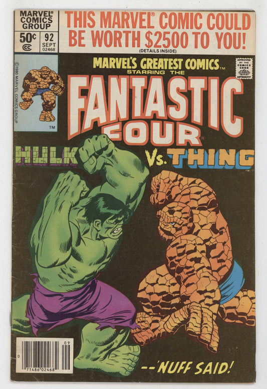 Marvels Greatest Comics 92 Marvel 1980 FN Fantastic Four 112 Hulk Vs Thing