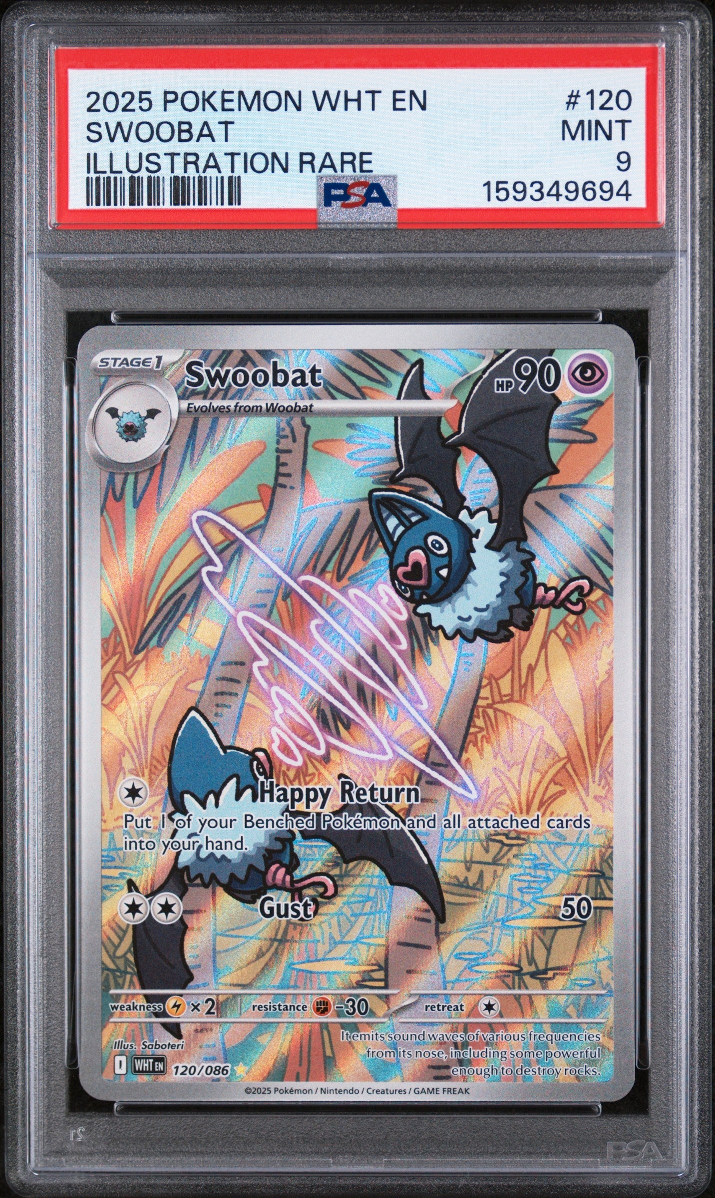 2025 Pokemon Wht En-White Flare Illustration Rare Swoobat 9 PSA #120