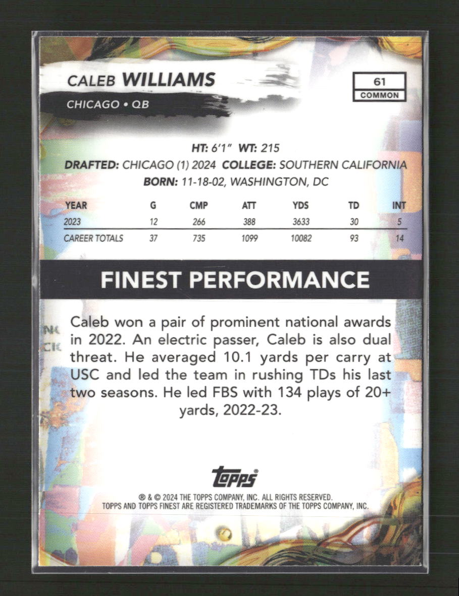 2024 Finest Checkerboard Refractor Caleb Williams Rookie #61