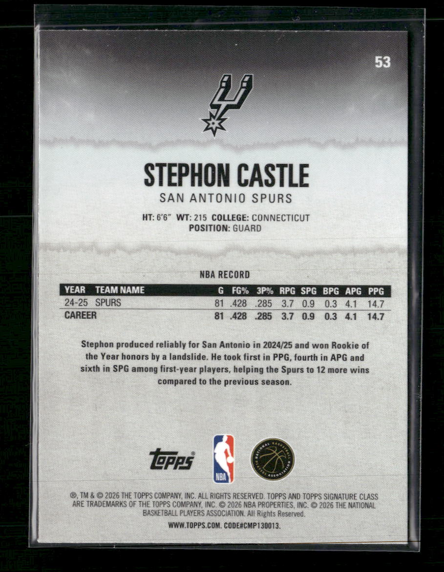 2025-26 Topps Signature Class Chrome Magenta Refractors Stephon Castle #/250 #53