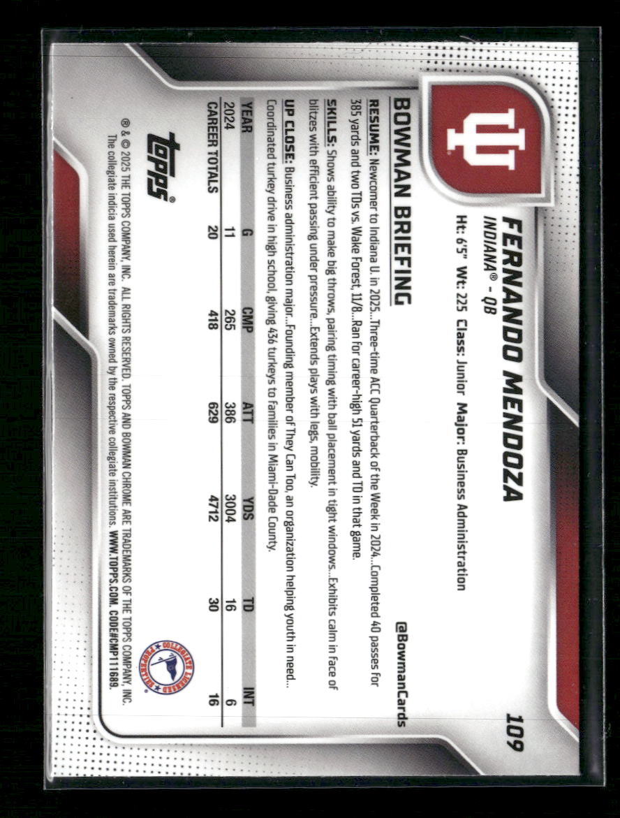 2025 Bowman University Chrome Fernando Mendoza #109