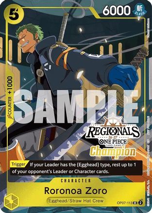 Roronoa Zoro (113) (Regionals Champion Card Set 26-27) (OP07-113) - One Piece Promotion Cards Foil - Golden Apple Comics