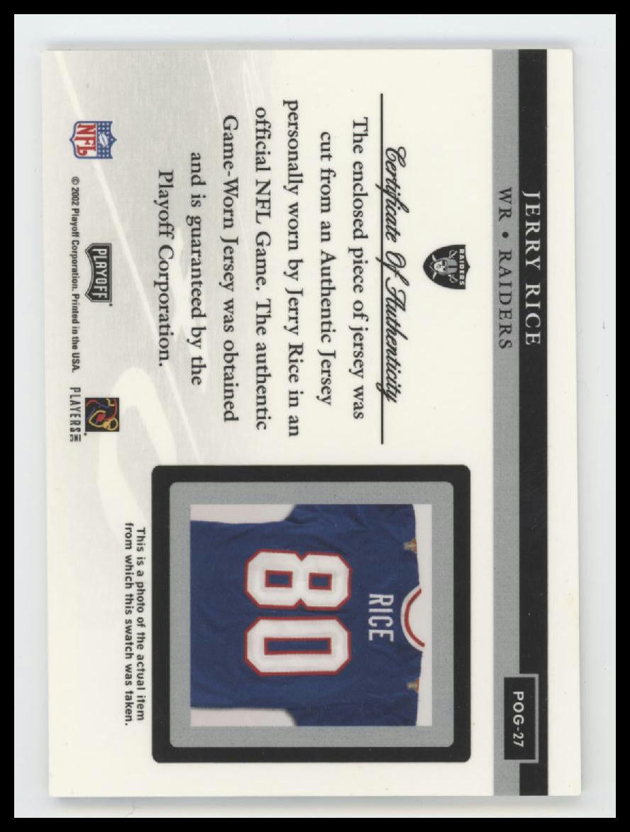 2002 Playoff Piece of the Game Materials Jerry Rice #POG-27