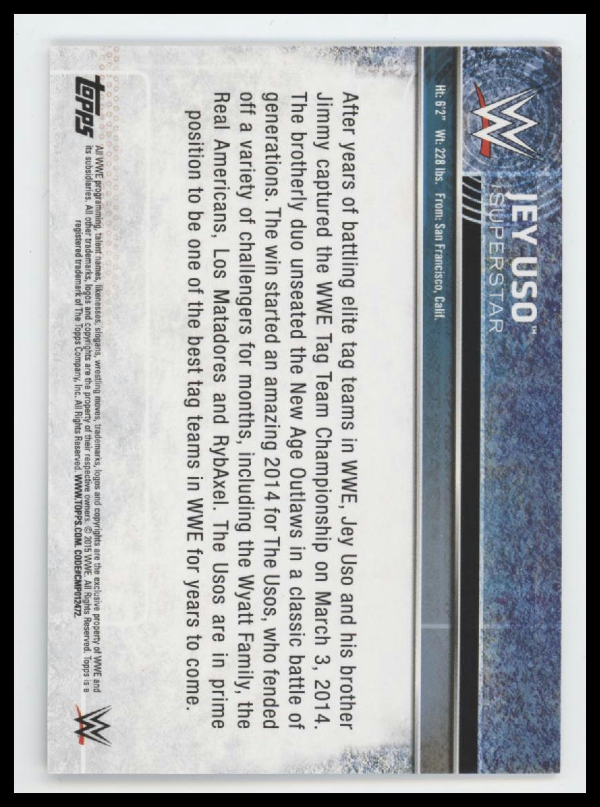 2015 Topps WWE Jey Uso Authentic Shirt Relic #40