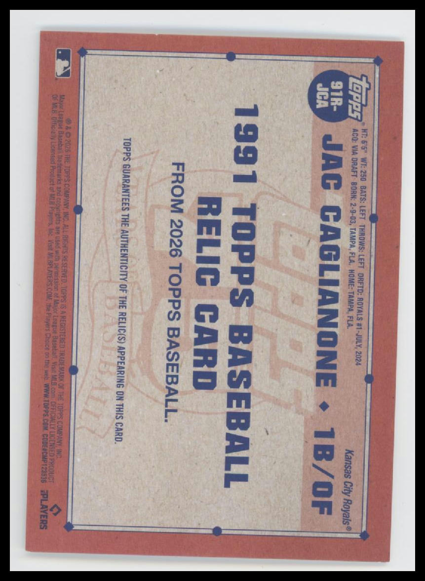 2026 Topps Baseball 35th Anniversary Relics Jac Caglianone #91R-JCA
