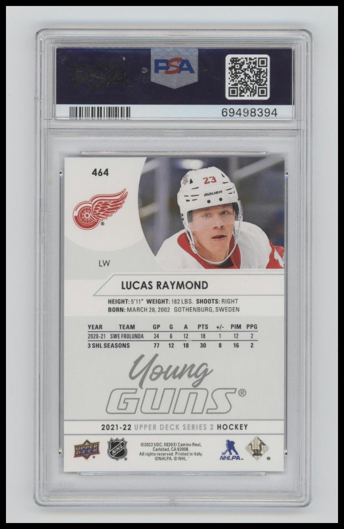 2021-2022 Upper Deck Lucas Raymond Young Guns 10 PSA #464