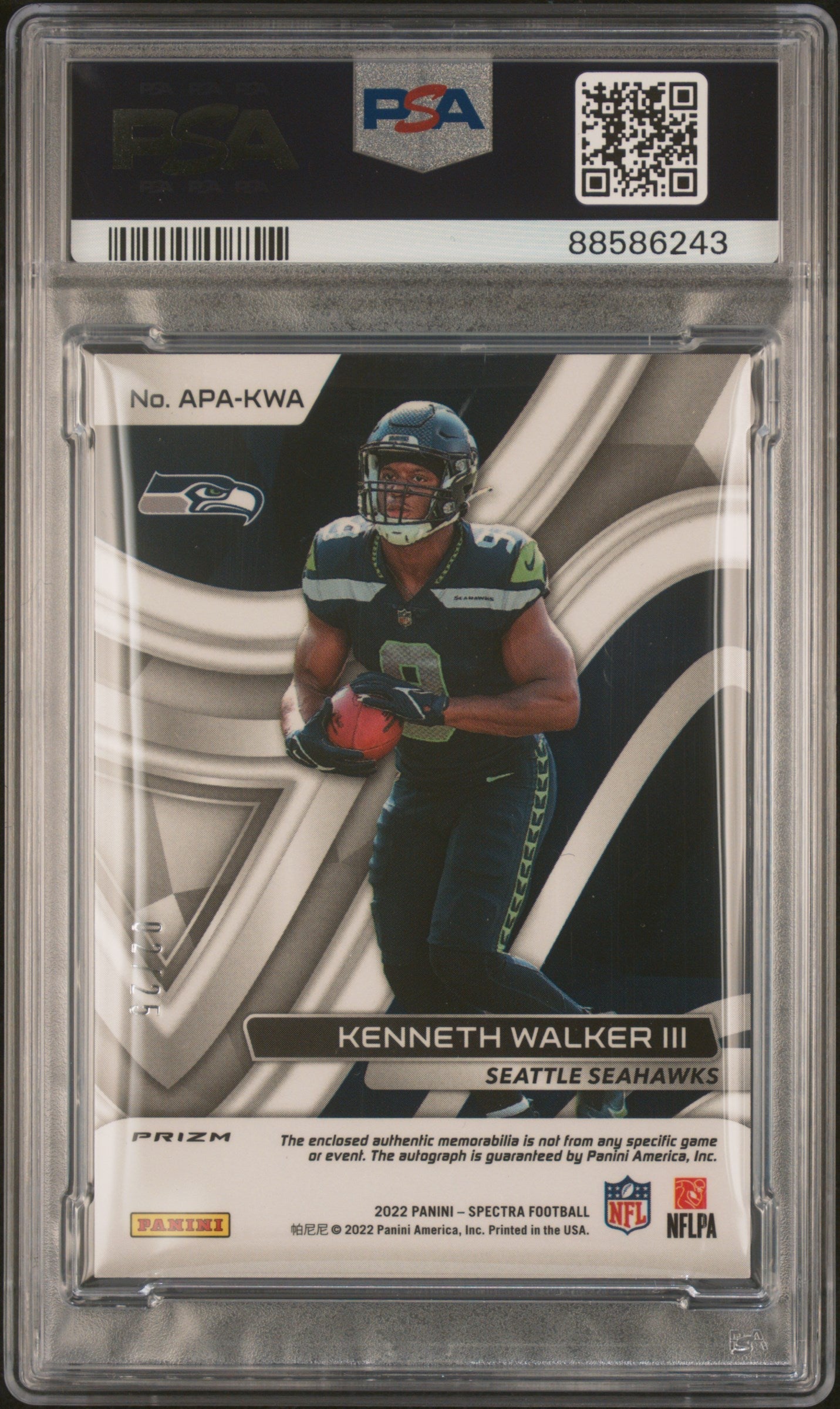 2022 Panini Spectra Aspiring Kenneth Walker Iii  Authentic Auto 10 PSA #APAKWA