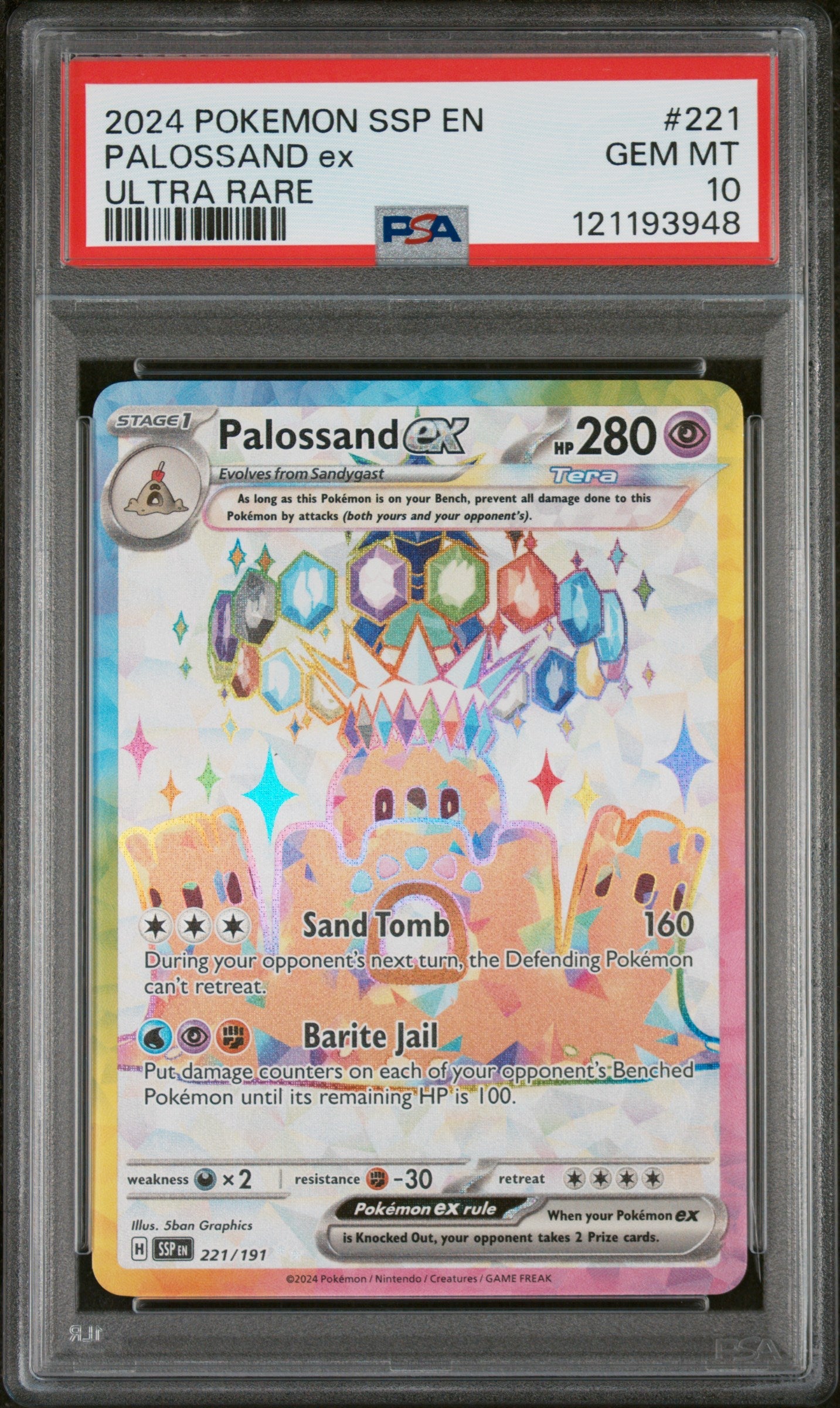 2024 Pokemon Ssp En-Surging Sparks Ultra Rare Palossand Ex 10 PSA #221