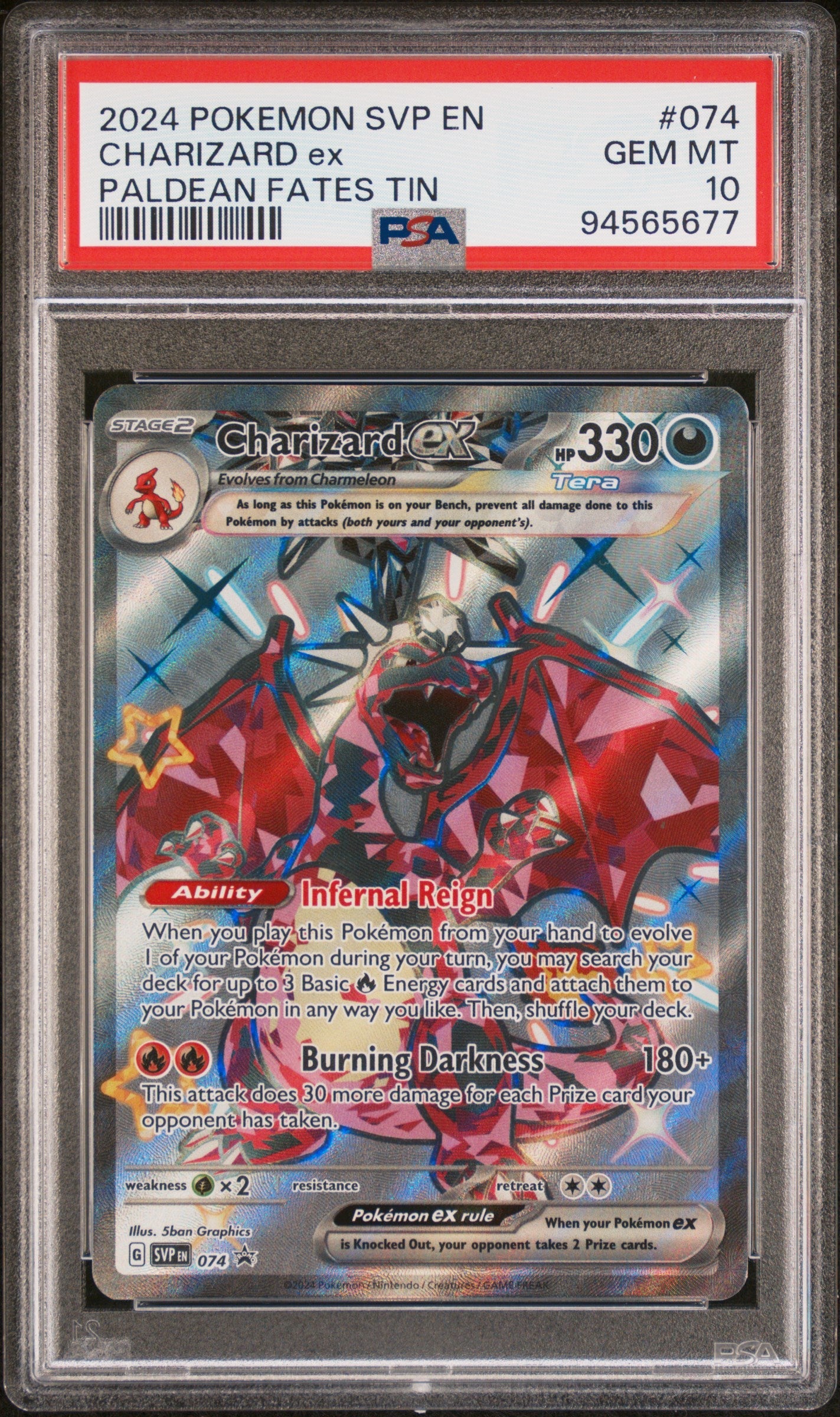 2024 Pokemon Svp En-Sv BSP Paldean Fates Tin Charizard Ex 10 PSA #074