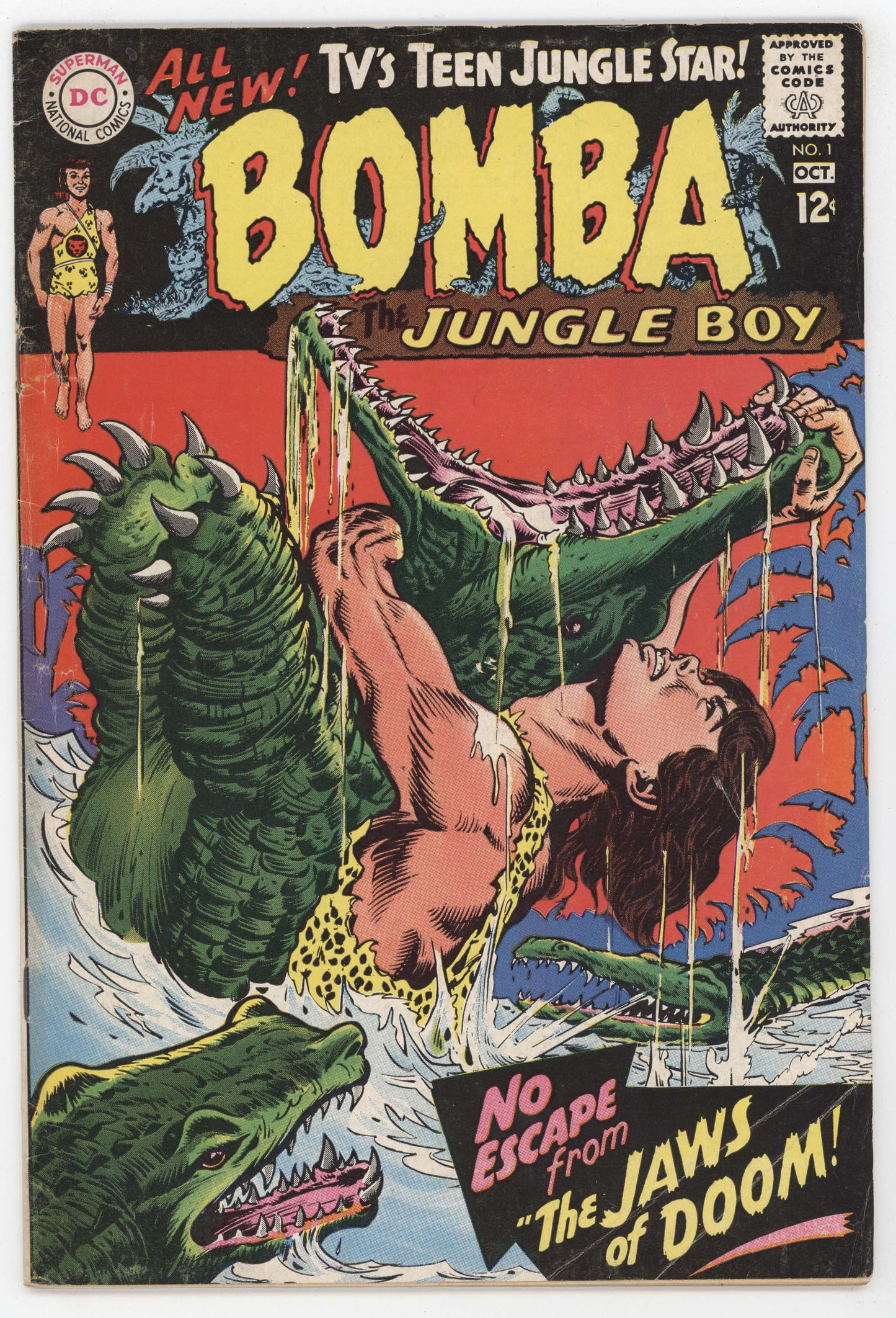 Bomba The Jungle Boy 1 DC 1967 FN Dick Dillin Crocodile Wrestling Headlock