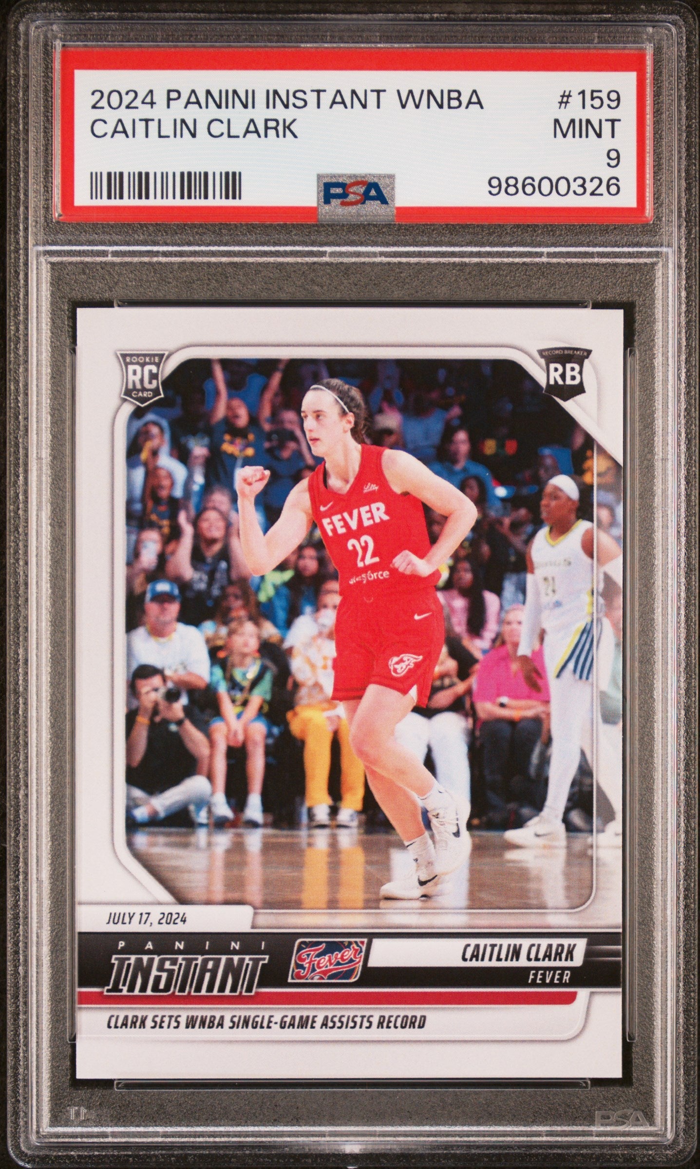 Graded 2024 Panini Instant WNBA Caitlin Clark #159 Sets Single Game Assists Record Rookie RC Basketball Card PSA 9 Mint