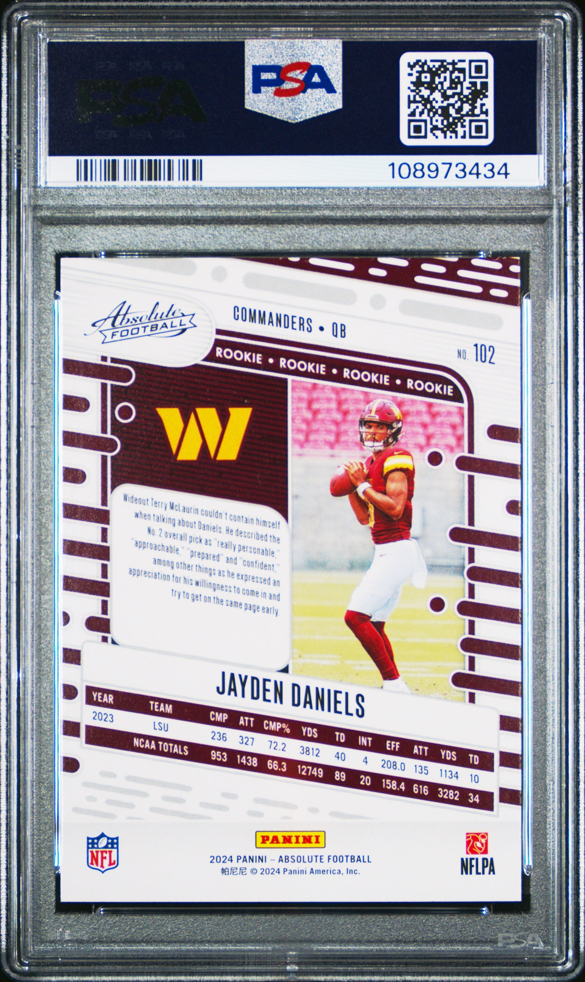 jayden daniels graded rookie card Graded 2024 Panini Absolute Jayden Daniels #102 Rookie RC Football Car