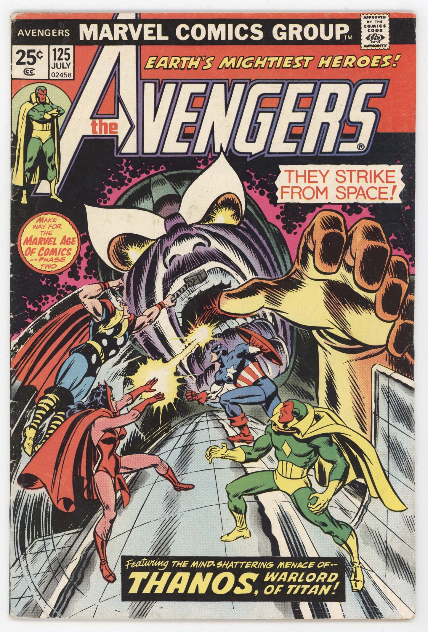 Avengers 125 Marvel 1974 VG Thanos Scarlet Witch Captain America Thor