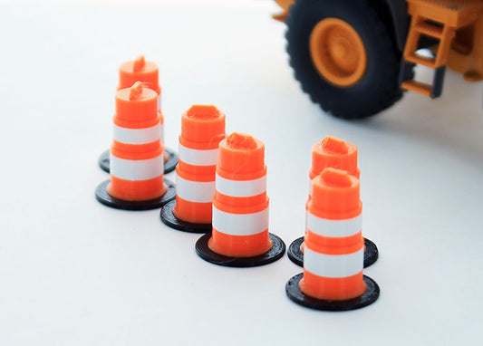 3D To Scale 64-105-OR 1/64 – Traffic Barrels 6pk Orange/White Props