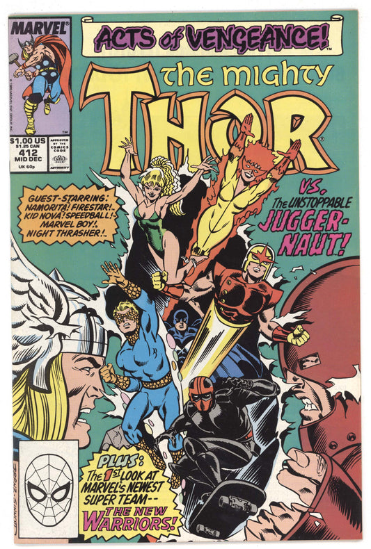 Mighty Thor 412 Marvel 1989 VF NM 1st New Warriors Juggernaut Acts Of Vengeance