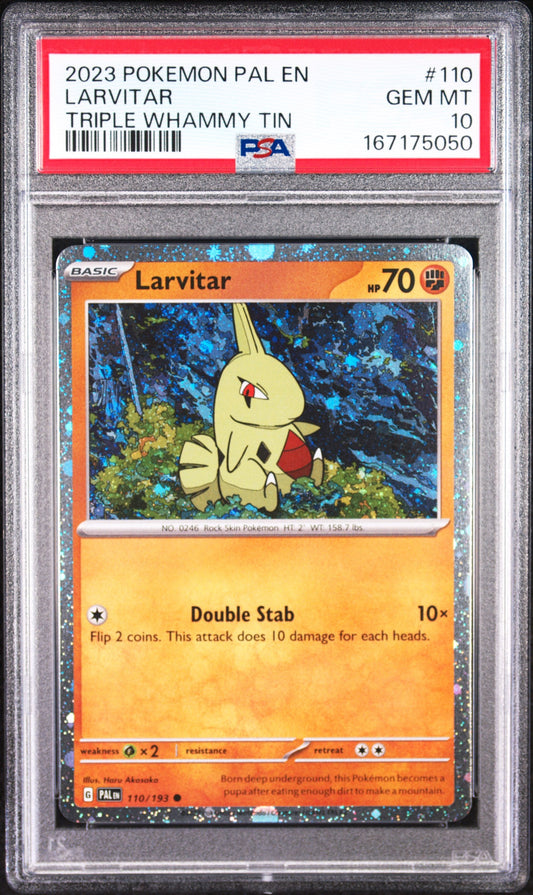 2023 Pokemon Paldea Evolved Larvitar Cosmo Holo 10 PSA #110