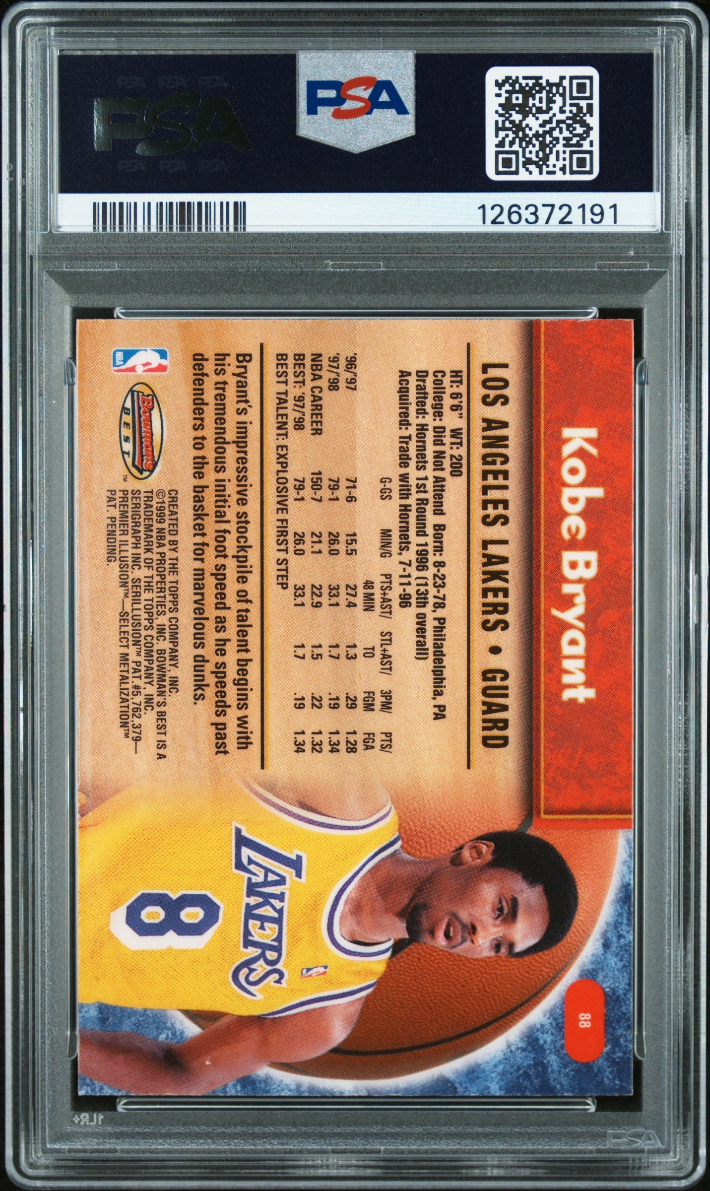 1998 Bowman'S Best Kobe Bryant 8 PSA #88