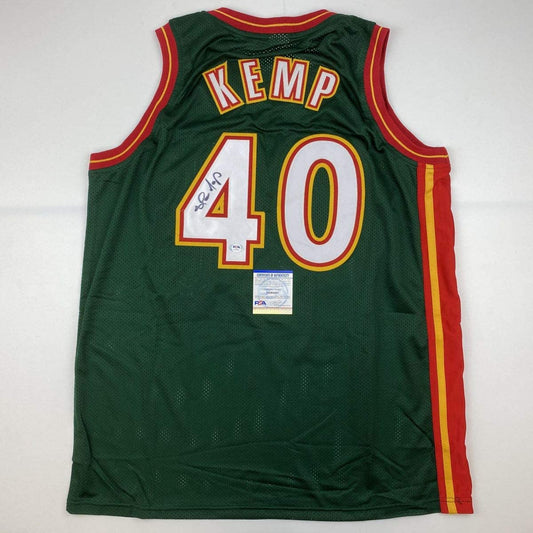 Autographed/Signed Shawn Kemp Seattle Dark Green Basketball Jersey PSA/DNA COA