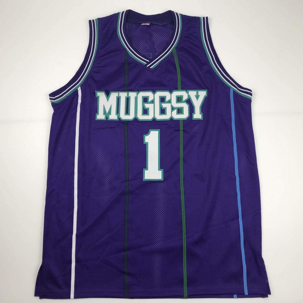 Autographed/Signed Muggsy Bogues Charlotte Purple Basketball Jersey PSA/DNA COA
