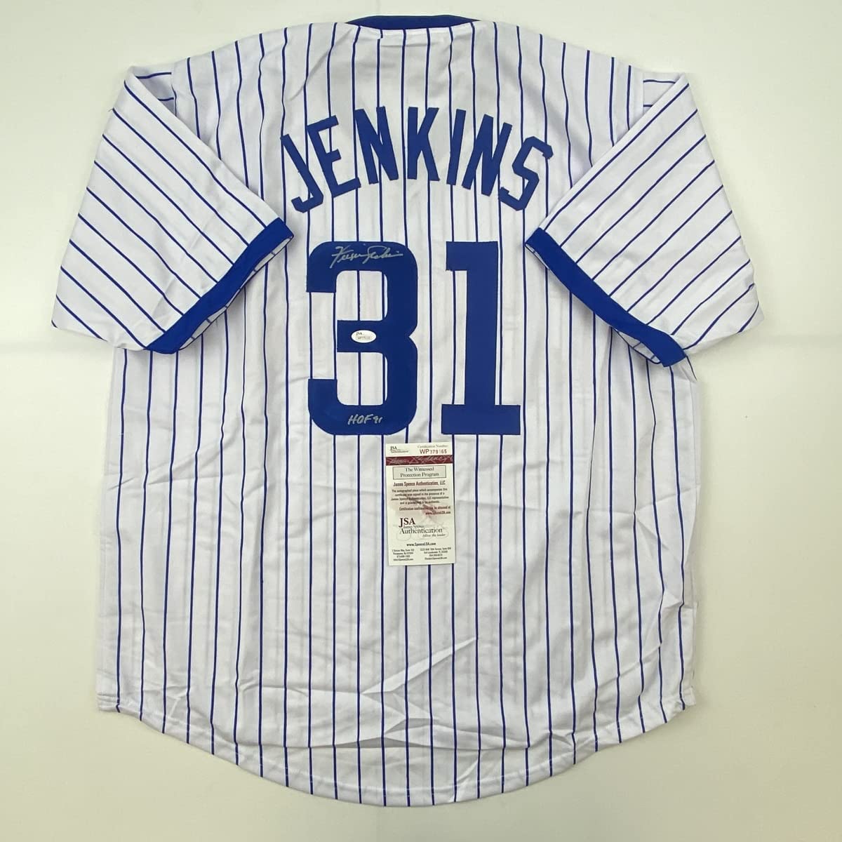 Autographed/Signed Ferguson Fergie Jenkins HOF 91 Chicago Pinstripe Baseball Jersey JSA COA