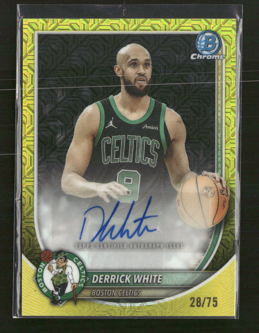2025-26 Bowman Chrome Autographs Yellow Refractor Derrick White #/75 AU #BCA-DI