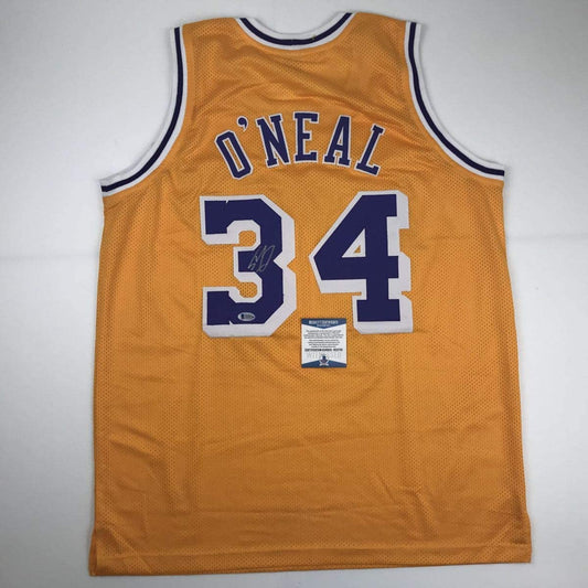 Autographed/Signed Shaquille Shaq O'Neal Los Angeles LA Yellow Basketball Jersey Beckett BAS COA