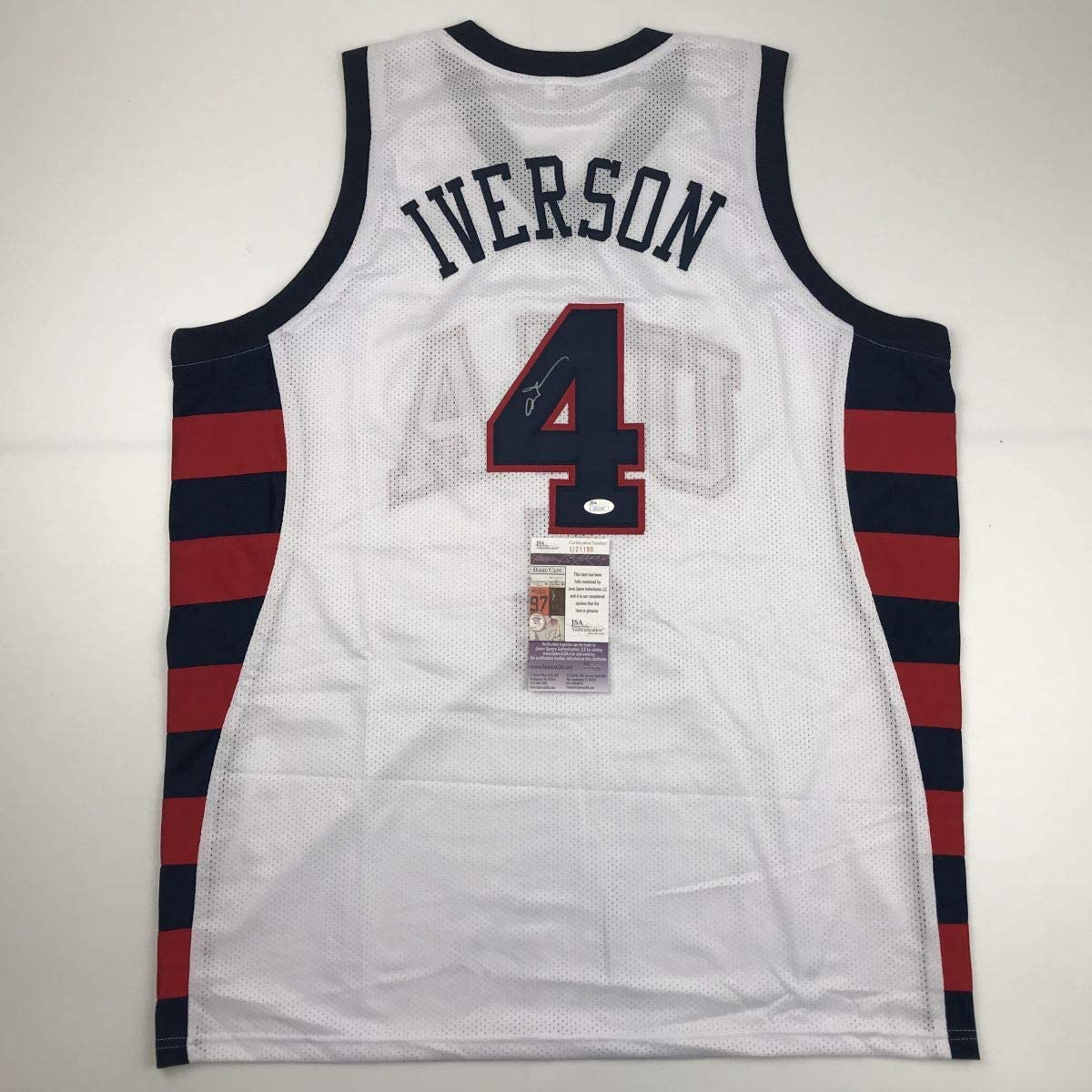 Autographed/Signed Allen Iverson United States USA White Olympics Basketball Jersey JSA COA