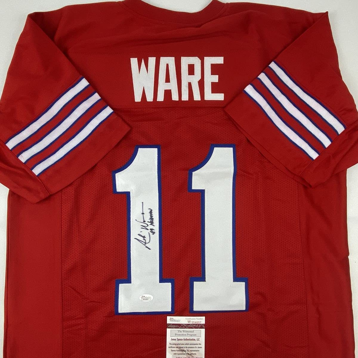 Autographed/Signed Andre Ware 89 Heisman Houston Red College Football Jersey JSA COA