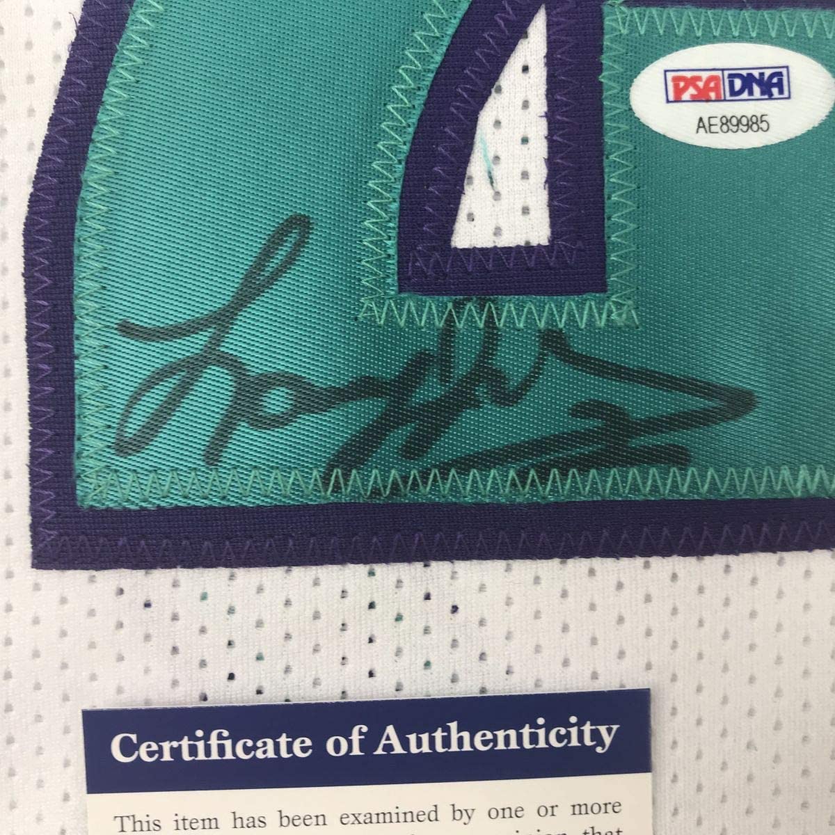 Autographed/Signed Larry Johnson Charlotte White Basketball Jersey PSA/DNA COA