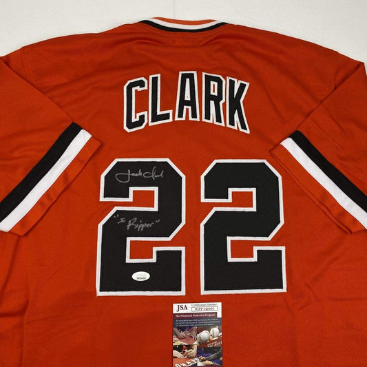 Autographed/Signed Jack Clark The Ripper San Francisco Orange Baseball Jersey JSA COA