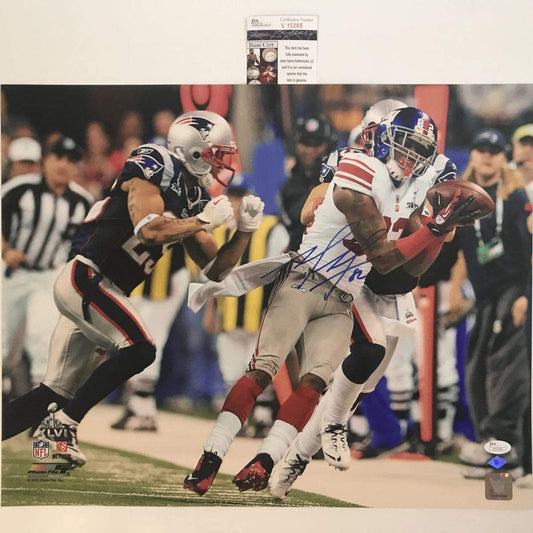 Autographed/Signed Mario Manningham New York Giants Super Bowl Catch 16x20 Football Photo JSA COA