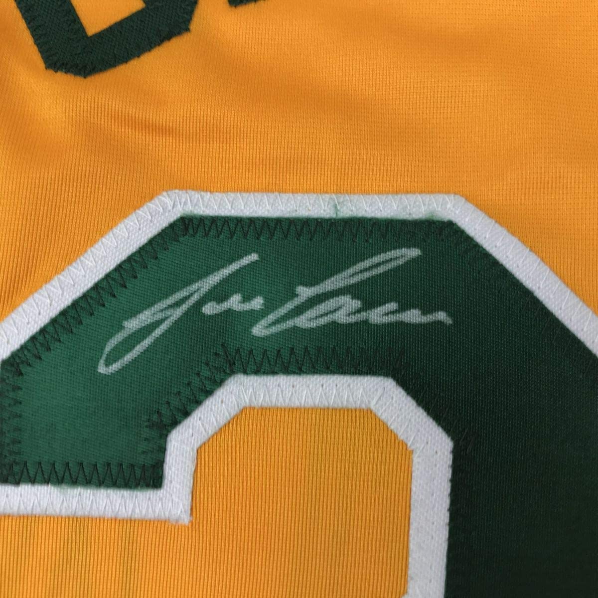 Autographed/Signed Jose Canseco Oakland Yellow Baseball Jersey JSA COA