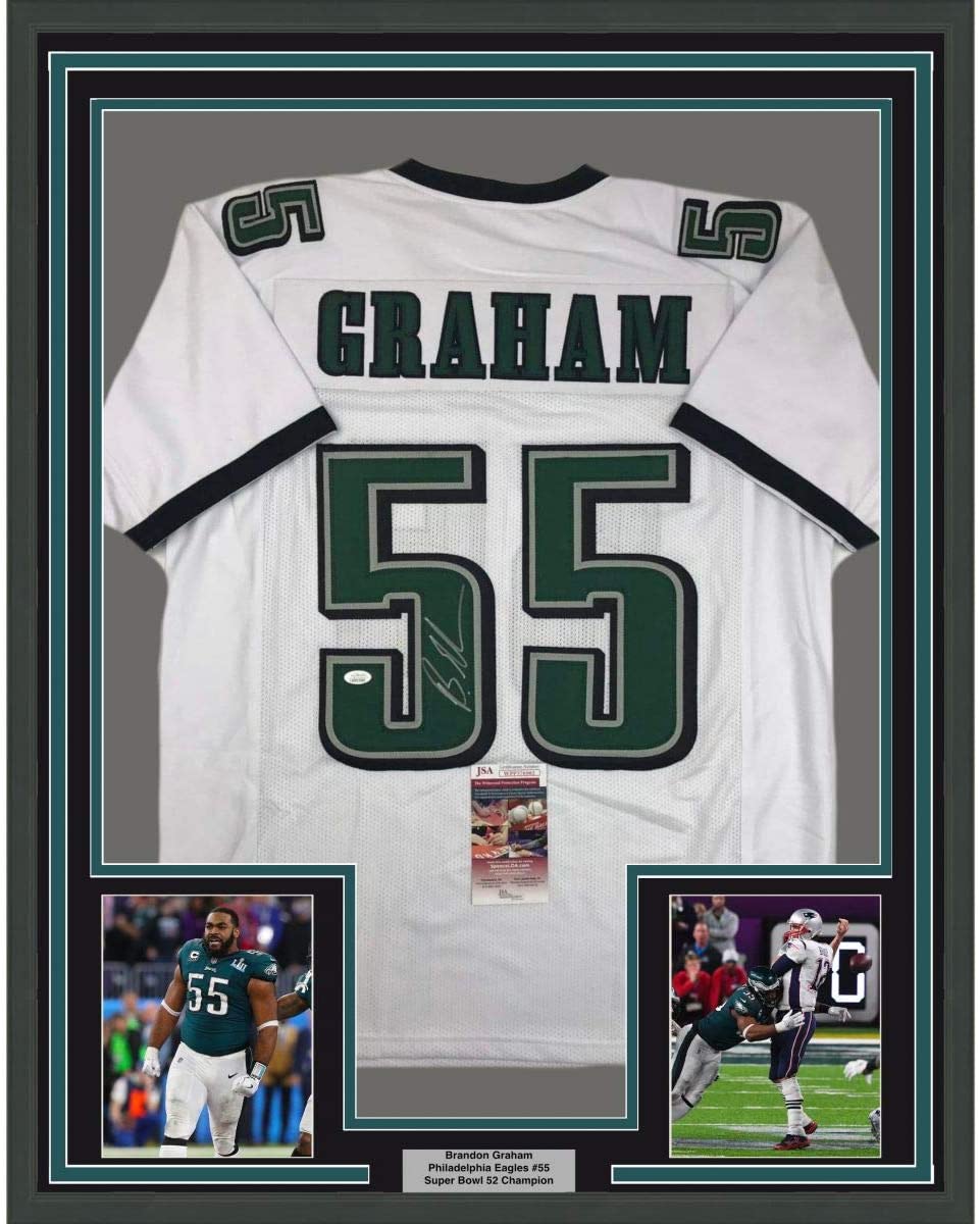 Framed Autographed/Signed Brandon Graham 35x39 Philadelphia White Football Jersey JSA COA