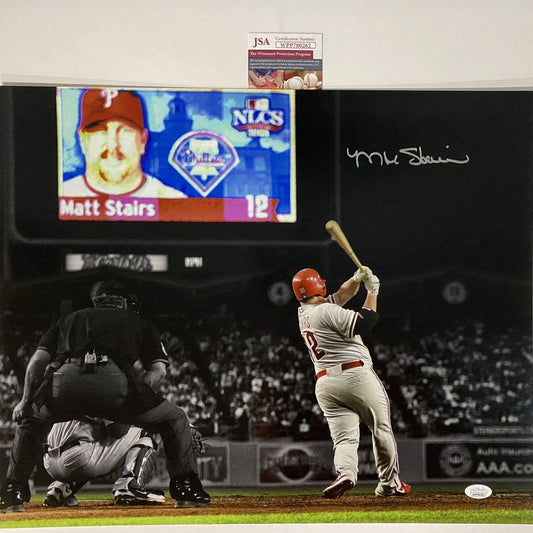 Autographed/Signed Matt Stairs Moon Shot Philadelphia Phillies 16x20 Baseball Photo JSA COA